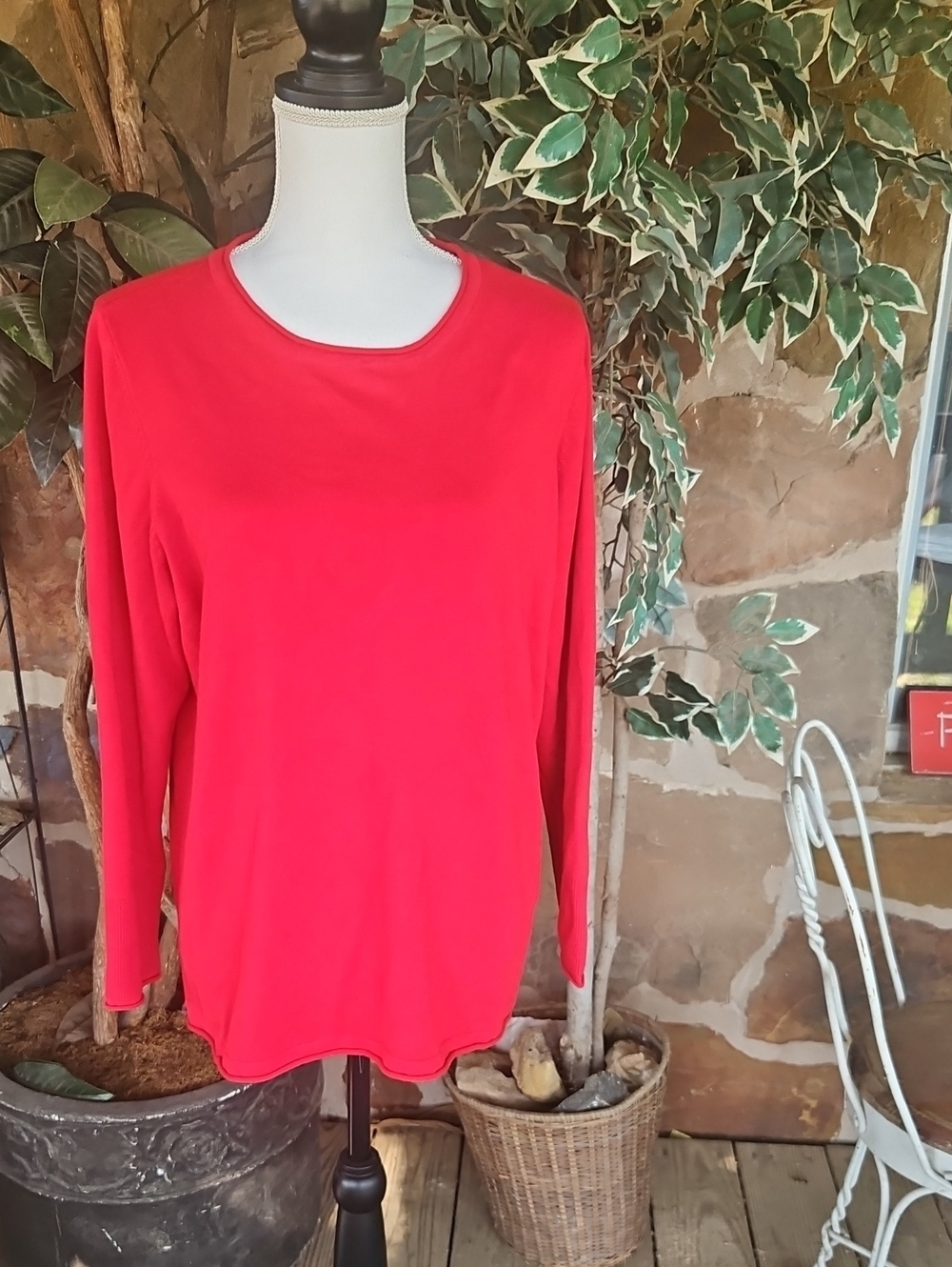Chico's Bright Red Long Sleeve Crewneck Top